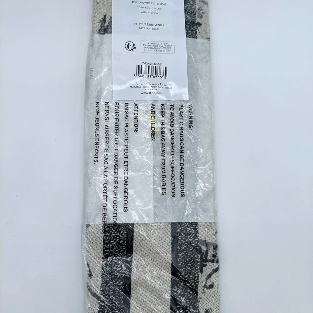 Christian Dior VIP Gift Tote Bag Black White Floral Toile de Jouy Canvas Travel